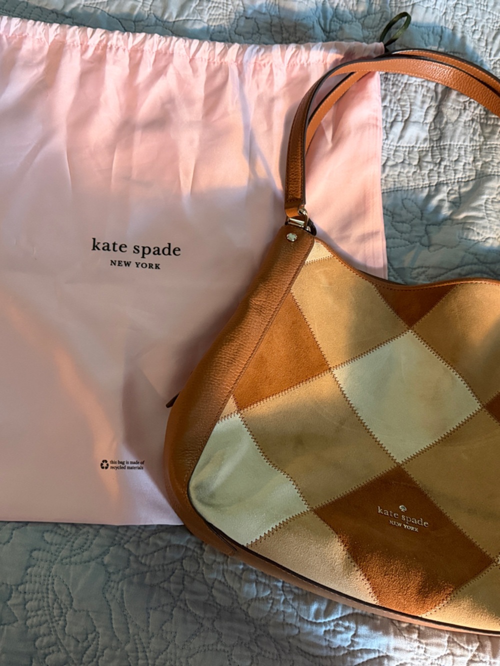 kate spade Tan and Cream Patchwork Shoulder Hobo Bag